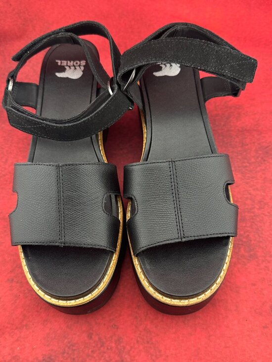 Sorel Shoes - SOREL WOMEN'S BLACK LEATHER PLATFORM SANDALS HOOK & LOOP ANKLE STRAPS SIZE 9